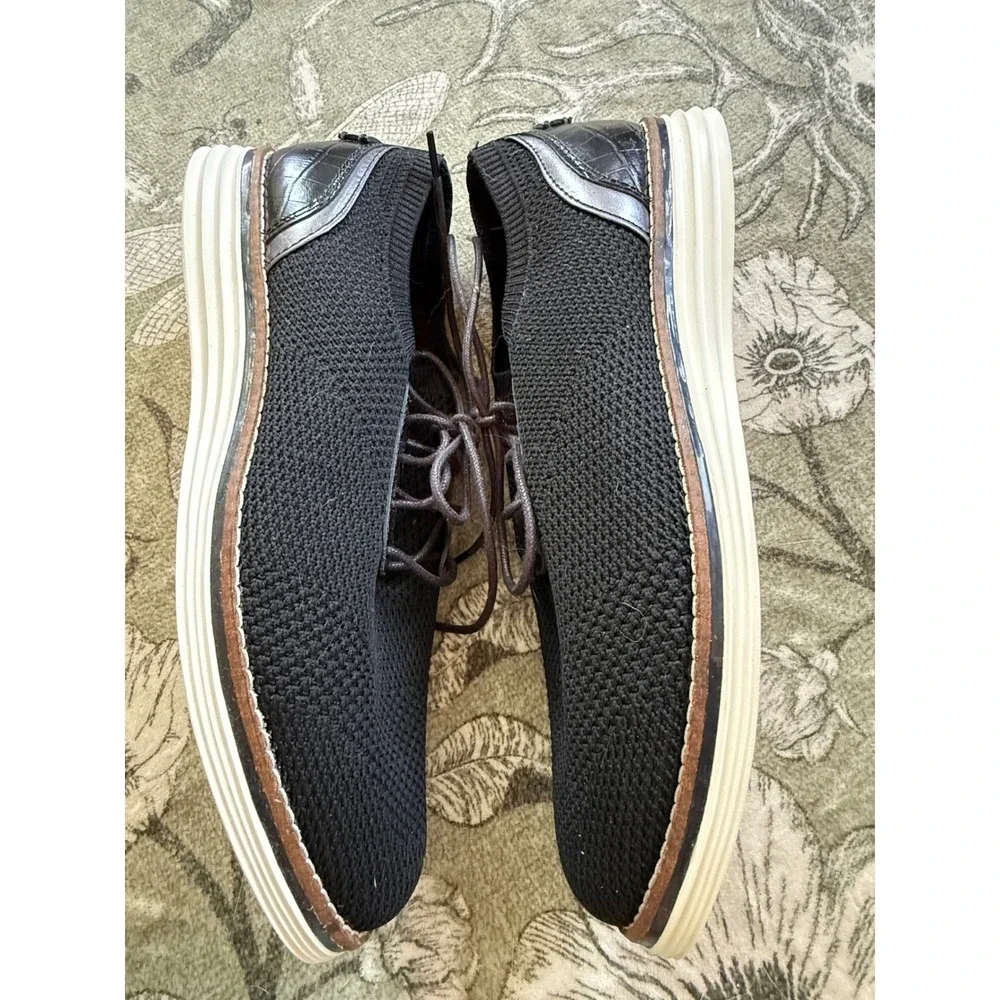 Cole Haan Grand.OS Meridian Oxford Black Knit Croc Leather Shoes  Mens 9 Preppy